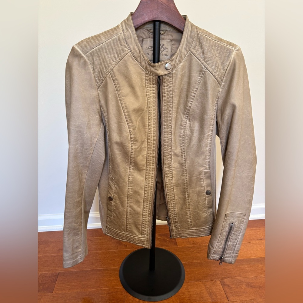Women’s Taupe Leather Moto Jacket